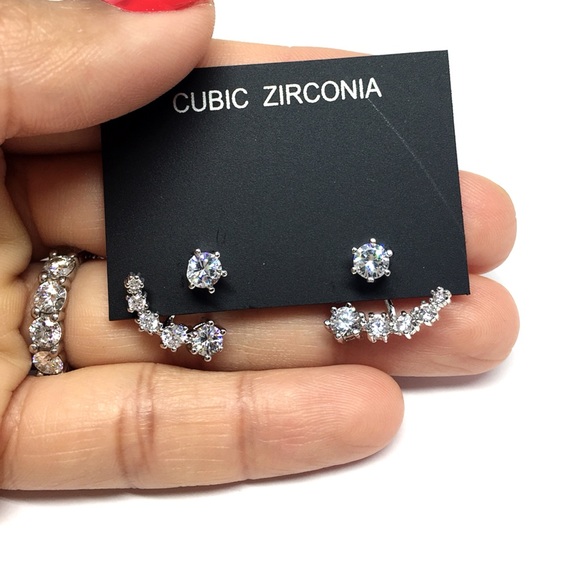 Double Side Cubic Zirconia Earring - Picture 2 of 7